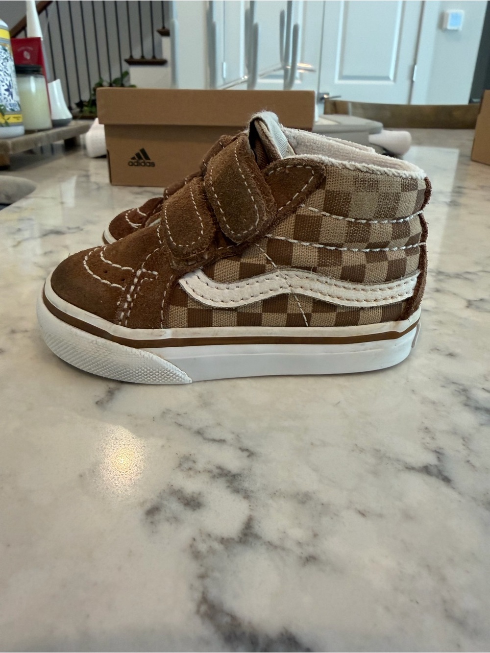 Vans Kids Brown Checkered High-Top Sneaker